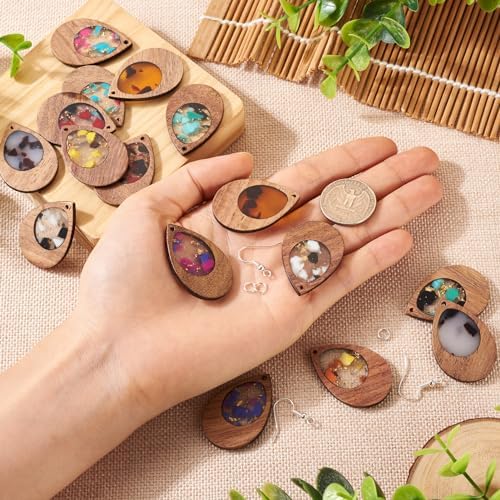 Boutigem 56Pcs Teardrop Resin Wooden Earring Pendants Kit with Vintage Drop Wood Charms Ornament Earring Hooks Jump Rings for DIY Necklace Choker Jewelry Making - Image 6