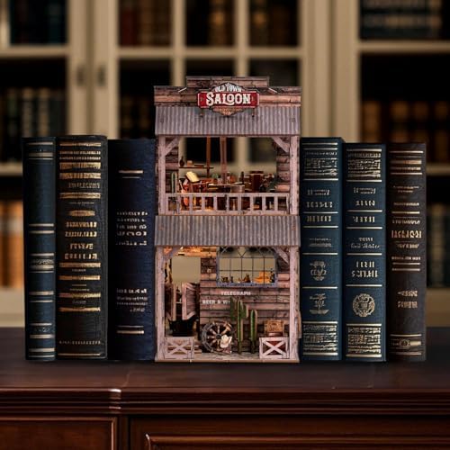 Book Nook Kit - DIY Miniature House Diorama Dollhouse Kit, Booknook Tiny Western Bookshelf Decor, 3D Wooden Puzzle for Adults,DIY Hobby Craft Gift(Old Town Saloon) - Image 5