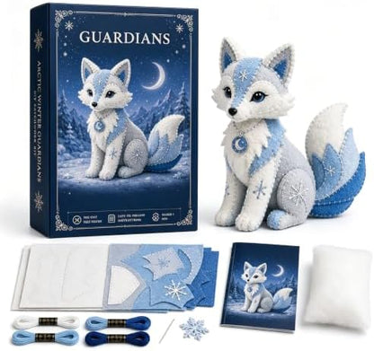 Arctic Winter Guardians DIY Patchwork Kit, Handmade 3D Mythical Plush Sewing Set with Pre-Cut Materials, Felt Animal Sewing Kit for Beginners, an Excellent Choice for Home Décor(Snow Fox) by Unknown