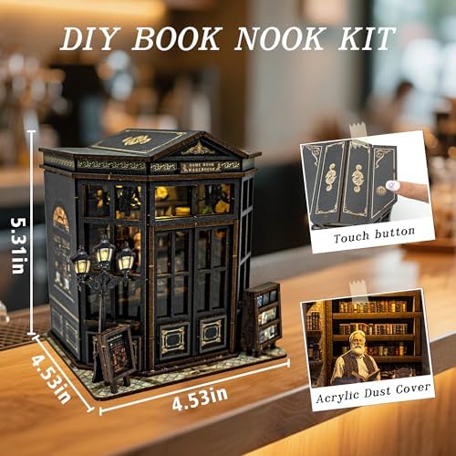 Book Nook Kit, DIY Miniature House Kit with Led Light for Adult and Teens, 3D Wooden Puzzles Book Nook, Tiny House, Gifts for Family and Friends (with Assembly Manual) - Image 2