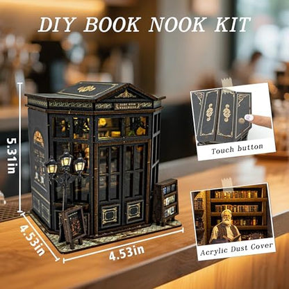 Book Nook Kit, DIY Miniature House Kit with Led Light for Adult and Teens, 3D Wooden Puzzles Book Nook, Tiny House, Gifts for Family and Friends (with Assembly Manual) - Image 2