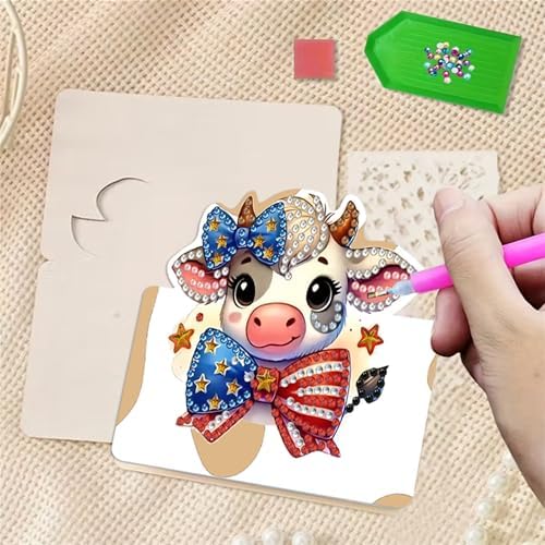 6 pack 3D Cow Diamond Painting Greeting Cards Kit,Animal Diamond Art Birthday Cards with Envelopes,DIY Thank You Card Making Craft for Adults,Handmade Greeting Card Supplies Gift Idea (Cow) - Image 3