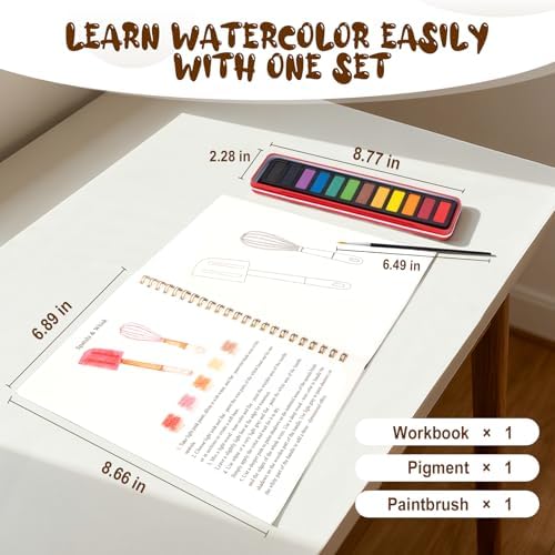 Watercolor Workbook for Adults, Beginner Friendly Watercolor Painting Kit Baking Pattern Water Coloring Book, Nature-Themed Practice Art Gift Water Color Paint Book with Palette and Brush - Image 3