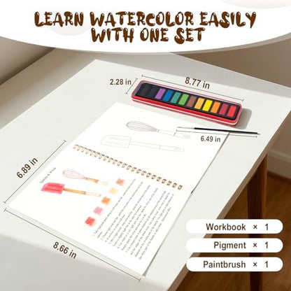 Watercolor Workbook for Adults, Beginner Friendly Watercolor Painting Kit Baking Pattern Water Coloring Book, Nature-Themed Practice Art Gift Water Color Paint Book with Palette and Brush - Image 3