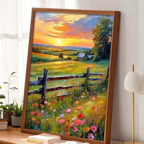 Alptiny Sunset Farm Paint by Numbers Kit for Adults Beginner, Countryside Landscape with Flowers Paint by Number Kits, DIY Oil Painting Kit for Relaxation & Home Decor, 16x20 Inch - Image 2
