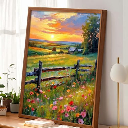 Alptiny Sunset Farm Paint by Numbers Kit for Adults Beginner, Countryside Landscape with Flowers Paint by Number Kits, DIY Oil Painting Kit for Relaxation & Home Decor, 16x20 Inch - Image 2