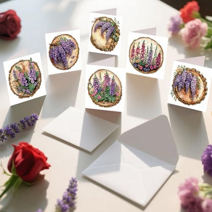 6pcs Diamond Painting Greeting Card with envelopes, DIY Stump and lavender Diamond Art Greeting Card for Blessing and Wish Special Shaped Arts Crafts for Christmas Birthday Thanksgiving Day Holiday - Image 4