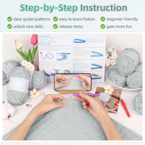 Aeelike Crochet Blanket Kit for Beginners, Easy Soft Crochet Kit, Grey - Image 4