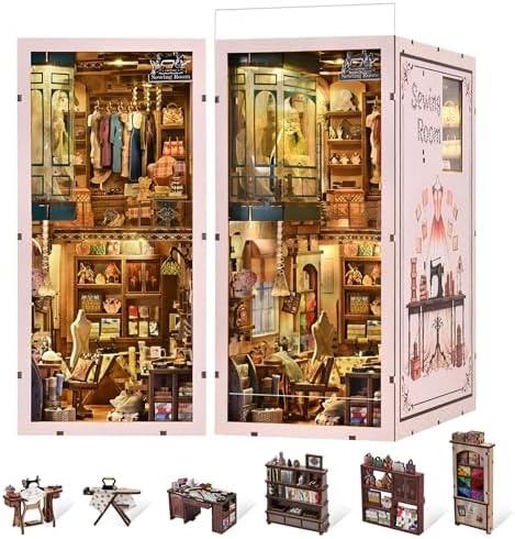 fifijoy Book Nook Kit - DIY Miniature House Dollhouse Kit for Adults and Teens, Booknook Tiny House Bookshelf Decor 3D Wooden Puzzle, Gifts for Family Friends (Sewing Room) by fifijoy