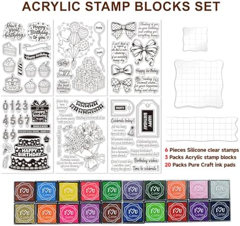 6 Pcs Clear Stamps for Birthday Card Making Supplies 20 Ink Pad - Image 2
