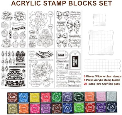6 Pcs Clear Stamps for Birthday Card Making Supplies 20 Ink Pad - Image 2
