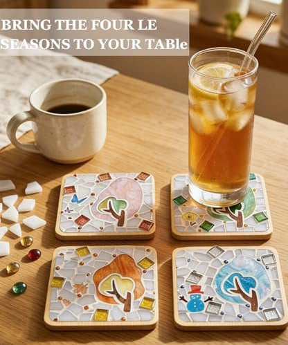 Kids Mosaic Coaster Kit – 4-Pack, Non-Toxic Crafts Ages 6-12 - Image 5