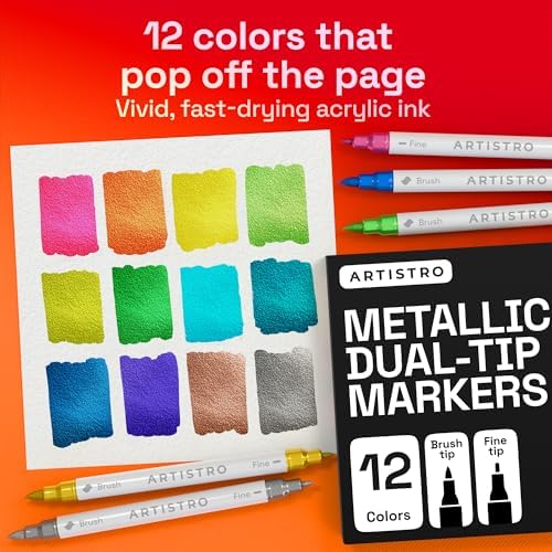 ARTISTRO 12 Metallic Dual-Tip Acrylic Paint Marker Pens for Drawing - Image 2