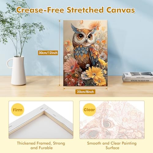 Bowetile Paint by Numbers Owl Kit for Adults, Framed Painting by Numbers Animal, Adults' Paint-by-Number Kits on Canvas, Acrylic Flower Number Painting Gifts for Home Wall Decor, 8x12in - Image 2