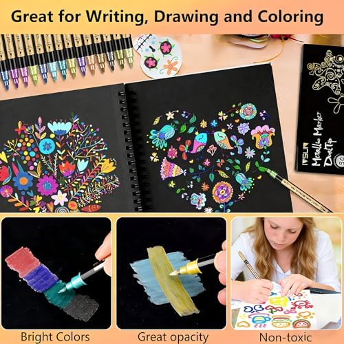 30 Colors Dual Tip Metallic Acrylic Paint Marker pens with Brush & Fine - Image 3