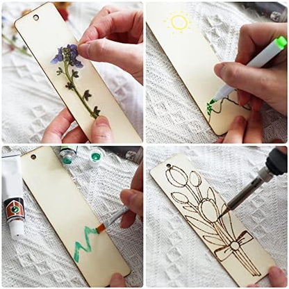 SWATOM Wood Bookmarks Blank DIY Semicircle Wooden Bookmark Craft Bulk 30 PCS Unfinished Wood Tags Ornaments with Holes and Tassels for Wedding Party Birthday Decoration - Image 2