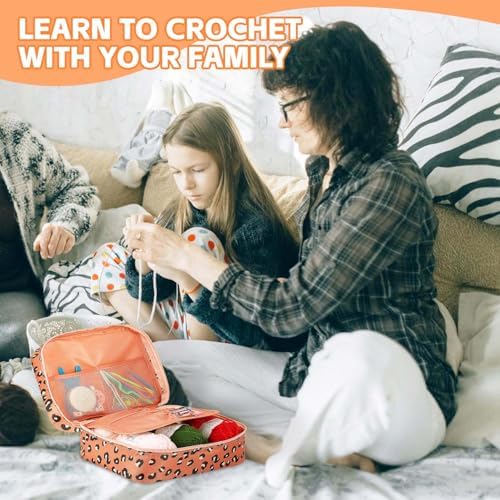 HATINXIA 58pcs Crochet Kit Beginners, Crochet Hook Set with Yarn, Portable Crocheting Kit for Starter, Ergonomic Crochet Needles Tools DIY Knitting Accessories for Experienced Crochet Lovers, Leopard - Image 7