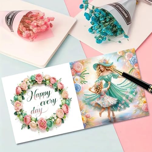 6Pcs Folding Greeting Card Diamond Art Painting Thank You Blessing Cards with White Envelope Rhinestones Painted Making Kits for Adults DIY Craft Holiday Gift-Mother03 - Image 5