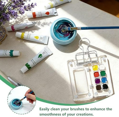 Portable Mini Watercolor Paint Set - All-in-One Travel Kit with Paints, Brushes, Palette, Bag, and Water Container - Perfect for Artists and Beginners-8 Grids - Image 7