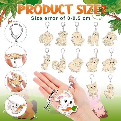 Trnayi 36 Pcs Farm Animal Unfinished Wood Keychain DIY Craft - Image 2