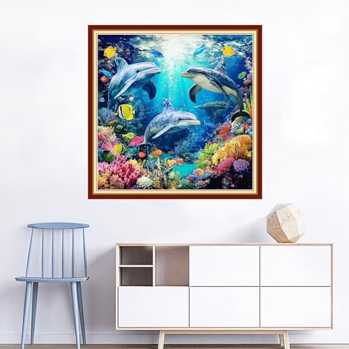 Joyhoor Cross Stitch Kits for Beginners Stamped Cross-Stitch Supplies Needlework preprint Embroidery Kits for Adults DIY Needlepoint Kits Embroidery Patterns 11CT-Underwater World 18x18 inchs - Image 2