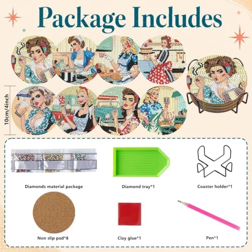 DOTZSO Diamond Art Coaster Kit 8Pcs Diamond Painting Coasters Kit 4×4in - Image 2