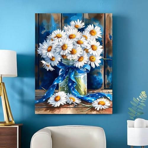MjhRcll Daisy Stamped Cross Stitch Kits, Flowers Cross Stitch Ornament Kits for Adults Beginners, Counted Embroidery Needlepoint Kits Home Decor 12x16 Inch - Image 4