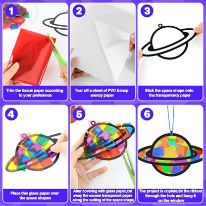 Lonfliness 32 Sets Solar System Suncatchers Crafts Kit DIY Outer Space Window Stained Glass Effect Paper Planet Home School Classroom Decoration Art Craft Creative Activity Project Gift Favor - Image 3