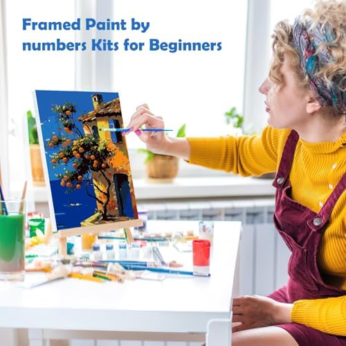 MOGTAA Landscape Paint by Numbers Kit for Adults Beginners Kids with Frame, Oranges Tree Adult Paint by Number Kits on Canvas with Easel, Easy DIY Oil Painting Kits for Home Decor, 8x12in - Image 4