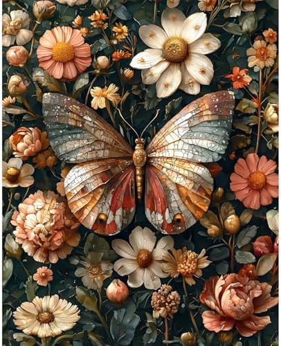 NXIKYO Butterfly Paint by Numbers Kit for Adults Beginner, Flowers Adult Paint by Number Kits on Canvas, DIY Acrylic Oil Easy Painting by Numbers for Home Wall Decor 16 X 20 inch (Without Frame) by NXIKYO