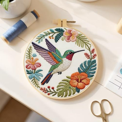 FRANDEK DIY Flower Hummingbird Stamped Embroidery Kit with Hoop for Adults - Image 5