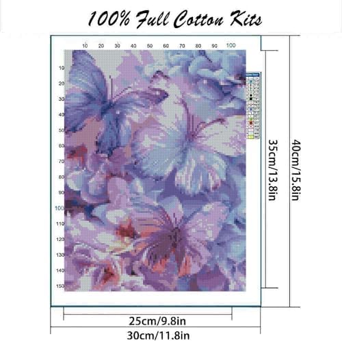 Cross Stitch Kits for Adults - Butterfly Stamped Crossstitching Kits Preprinted 11 Count Cross-Stitch Kit for Beginner, 11CT Prestamped Easy Pattern Needlepoint Kits Crafts for Decor 15.7x11.8 inches - Image 2
