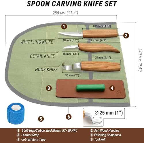 BeaverCraft S13 Wood Carving Tools Set for Spoon Carving 3 Knives Wood Carving Kit for Beginners Hook Knife Wood Carving Right-Handed Spoon Carving Whittling Knives (S13 Right-Handed) - Image 3