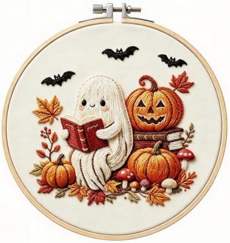 YOUDRN Halloween Ghost Reading Book Embroidery Kit for Beginners Adults by YOUDRN