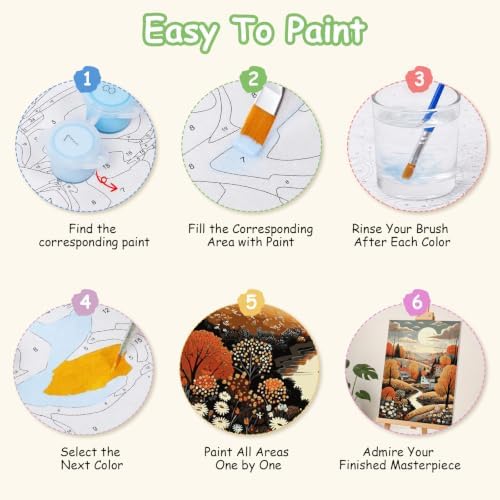 Spandrel Framed Paint by Numbers Kit for Adult Autumn Countryside, Adult Paint by Number Kits on Canvas Village Landscape, DIY Acrylic Oil Fall Painting by Numbers for Home Wall Decor, 8x12in - Image 7