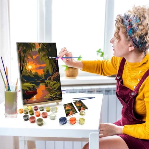 JOOZ Landscape Paint by Numbers Kit for Adults with Frame Sunset Paint by Number with Easel Boat Adult Paint by Number Kits Framed Canvas Boat Oil Painting Kits for Home Wall Decor 8x12 Inch - Image 6