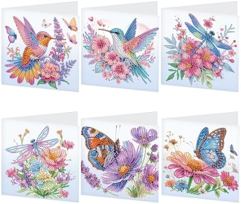LazyFold 6 Pcs Diamond Painting Greeting Cards Kits for Adults,DIY Animals and Flowers Handmade Festival Greeting Cards withEnvelopes DIY Diamond Art Crafts Birthday Cards Creative Gift by LazyFold