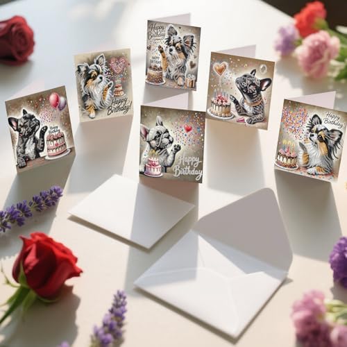 jinglinhh 6pcs Diamond Art Painting Happy Birthday Cake French Bulldog Puppy Chihuahua Dog Greeting Cards with Envelopes, DIY Card Making Kits for Adults, Diamond Art Postcards Christmas Cards Craft Gifts - Image 5