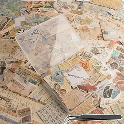 200Pcs Vintage Scrapbook Stickers, Aesthetic Junk Journal Stamping Supplies Kit, Scrapbooking Ephemera Washi Paper for Bullet Journaling Planners Diary Collage by Vecbain