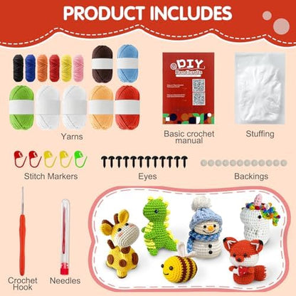 BLZEDIM 6Pcs Crochet Kit for Beginners, DIY Crochet Animal Kits with Step-by-Step Video Tutorials Beginner Knitting Kit for Adults DIY Stuffed Animals Valentine's Day Craft Gift for Starter (Unicorn) - Image 3