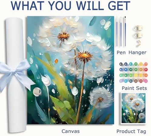 AuraDraw Dandelion Paint by Numbers for Adults Beginner, Dandelion Adult Paint by Number Kits on Canvas, DIY Acrylic Oil Easy Painting by Numbers for Home Wall Decor 16X20 inch (Without Frame) - Image 3
