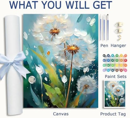 AuraDraw Dandelion Paint by Numbers for Adults Beginner, Dandelion Adult Paint by Number Kits on Canvas, DIY Acrylic Oil Easy Painting by Numbers for Home Wall Decor 16X20 inch (Without Frame) - Image 3
