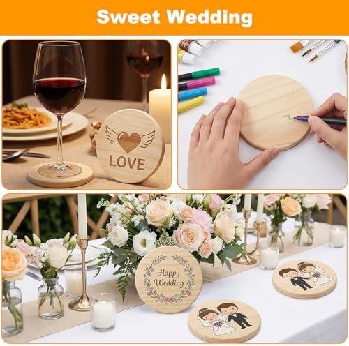 36 Pcs Unfinished Wood Coasters for Crafts, 4 Inch Blank Wooden Coasters Wood Kit with Non Slip Pad for DIY Stained Architectural Models Painting Woods Engraving Wedding Home Decoration - Image 3