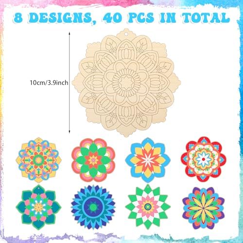 Blosssound 40 Pcs Unfinished Wood Mandala to Paint, Elegant - Image 2