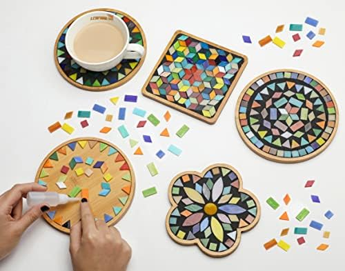 Lanyani 2 Sets of DIY Mosaic Craft Kits Mosaic Tiles Coaster Kit Make Your Own Mosaic Project Handmade Craft Set with Stained Glass Mosaic Tile Pieces for Decoration and Gift - Image 2