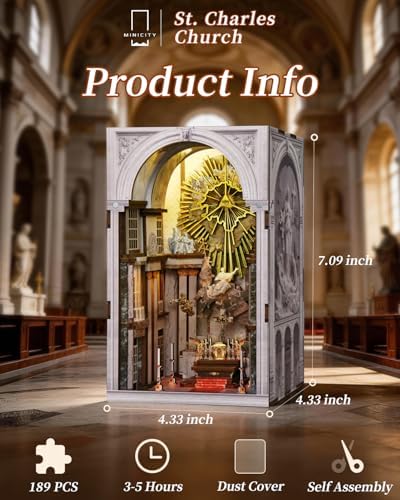 MiniCity St. Charles Church Book Nook Kit, DIY Miniature House with LED - Image 2