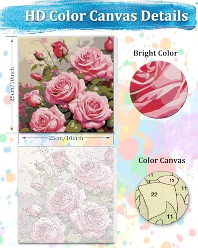TOCARE Framed Paint by Numbers Kit for Adults Beginners & Kids Ages 8-12,Pink Rose Paint by Number with Frame,Easy Flowers Paint by Numbers Framed Canvas (10x10 Inch, Without Easel) - Image 2