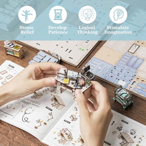 fifijoy Book Nook Kit - Doctors Office DIY Miniature House Dollhouse Kit for Adults and Teens, Booknook Mini Doctors Clinic Bookshelf Insert Decor 3D Wooden Puzzle, Gifts for Family - Image 6