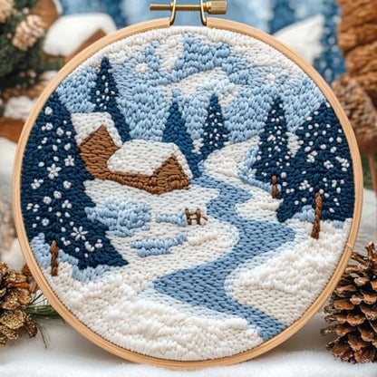 DIY Punch Needle Kits Winter Snow Christmas Scenery with Hoop 20x20cm-1 by Unknown