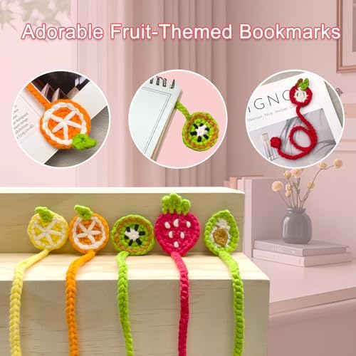 Crochet Kit for Beginners, Bookmarks Crochet Starter Set, Learn to Crochet with Step-bt-Step Video Tutorial, Easy Yarn Knitting Kit for Adults, DIY Craft Gift for Book Lovers (8pcs Fruit-Themed) - Image 6